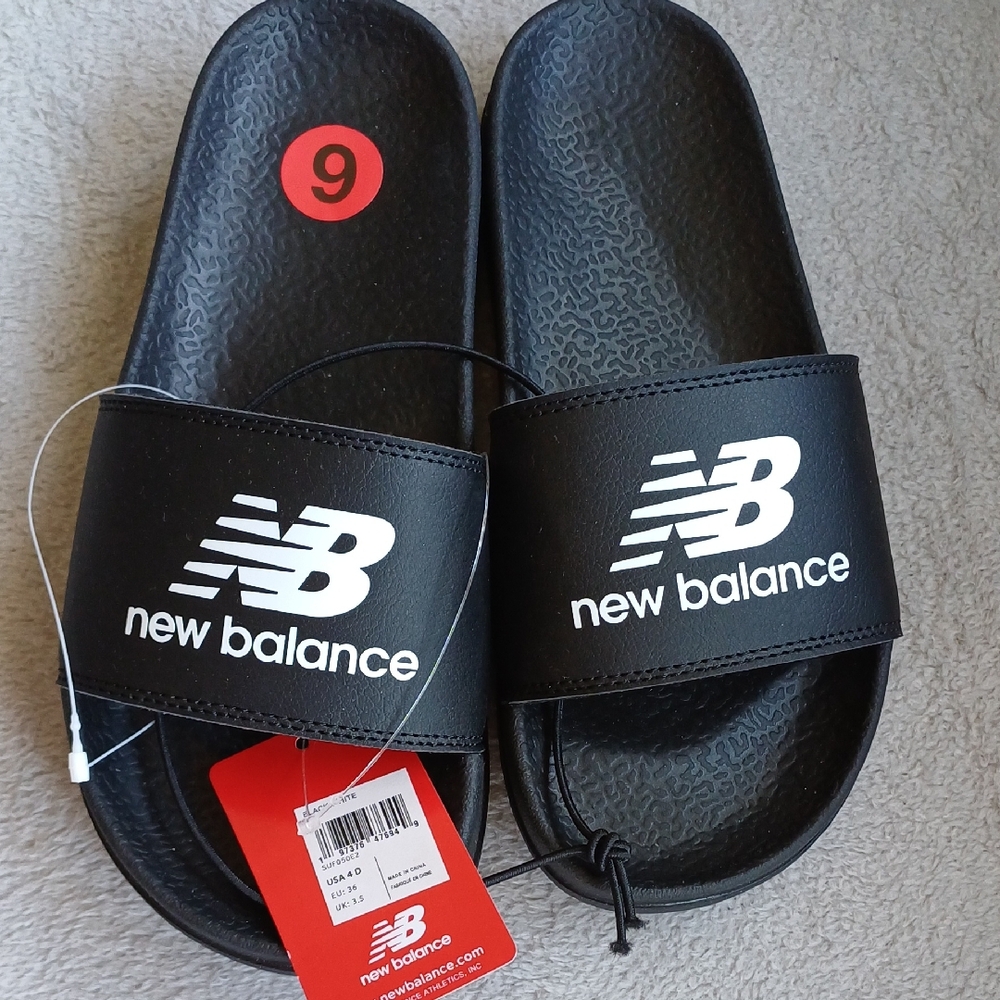 New Balance Black Slide Sandals with Logo